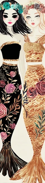 Free mermaid bookmark featuring black and gold mermaid artwork